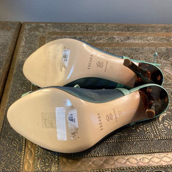 Escada Heals shoes size 6 open toe lace up Coquette tortoise pastel mint NEW - Picture 10 of 10